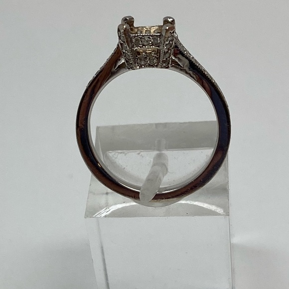 18K White Gold Natural Diamond Princess Cut Semi Mount Engagement Ring Fits 5mm - Picture 6 of 16